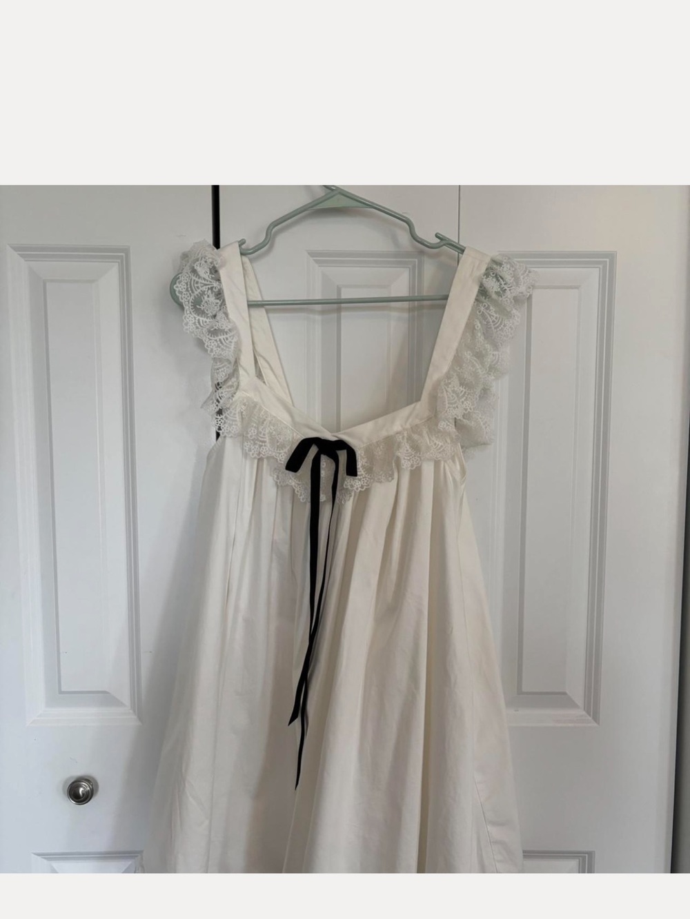 For Love And Lemons Cream Mini Dress with Lace Trim and Black Tie